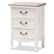 Baxton Studio Capucine Antique French Country Cottage Two Tone Natural Whitewashed Oak and White Finished Wood 3-Drawer End Table
